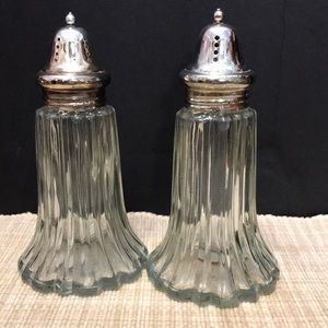 Large Salt & Pepper shakers glass silver